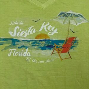 EMI Sportswear T-Shirt Womens Medium Lime Siesta Key Florida V-Neck Graphic Tee